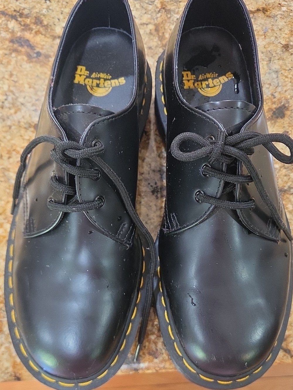 Dr. Martens 1462 Smooth Leather Black 3-Eye Lace-Up Shoes with Yellow Stitching